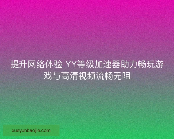 提升网络体验 YY等级加速器助力畅玩游戏与高清视频流畅无阻