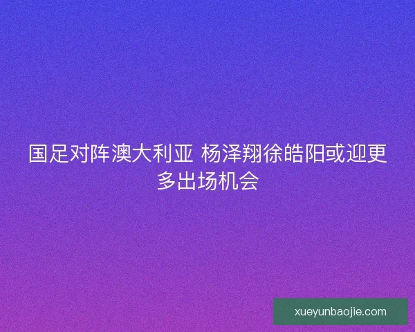 国足对阵澳大利亚 杨泽翔徐皓阳或迎更多出场机会